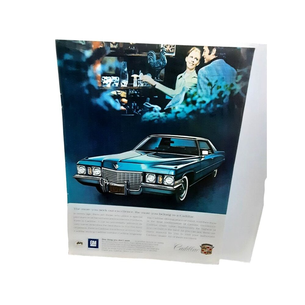 1972 Cadillac Seek Oout Excellence Blue Color Car Original Print Ad